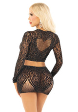 completino sexy rhinestone crop top and mini skirt nero taglia unica leg avenue