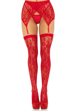 Calze Sexy Lace Thigh and Garterbelt Rosso