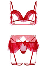 Completino Sexy Bra G-String and Garter Rosso